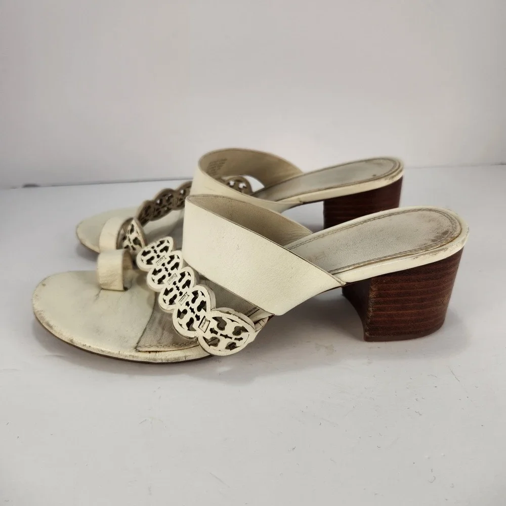 Tory Burch Tiny Miller Women's Elegant Dressy Heeled Sandals Ivory Size 9M